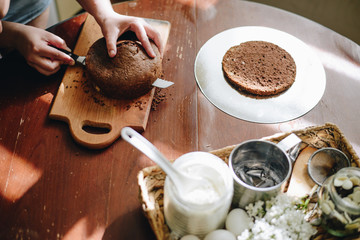 woman hands makeing cake