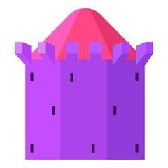 Purple tower with blue roof icon, cartoon style
