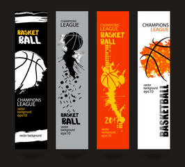 Naklejka premium Banners, design for basketball. Sport vector illustration, Templates. Grunge style, polygon. Abstract ball, paint, ink brush strokes. Hand drawing textures. EPS file is layered(clipping mask).