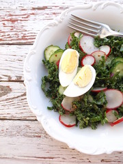 Mixed salad from cabbage kale, cucumber and radish.