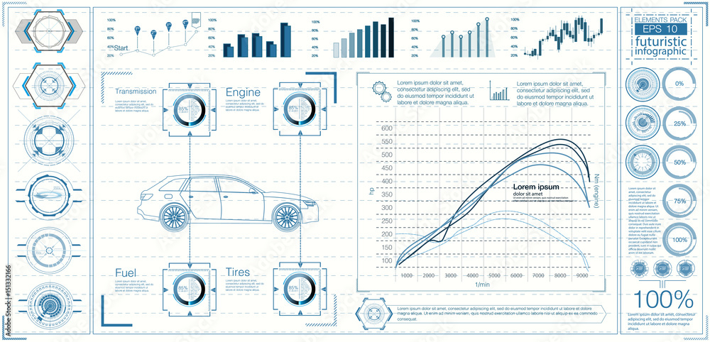 Poster futuristic user interface. hud ui. abstract virtual graphic touch user interface. cars infographic. 
