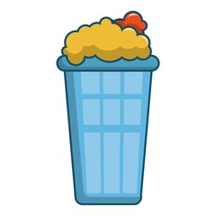 Popcorn in a blue bucket icon, cartoon style
