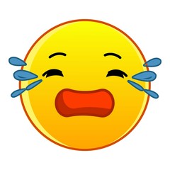 Crying yellow emoticon icon, cartoon style