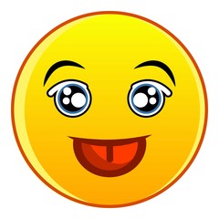 Smiling yellow emoticon icon, cartoon style