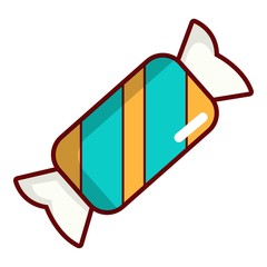 Blue striped candy icon, cartoon style