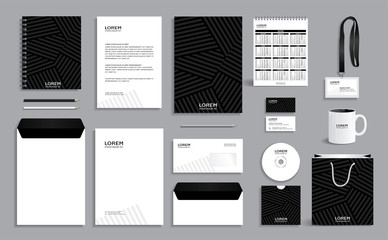 Fototapeta Black corporate identity design template with gray stripes background obraz