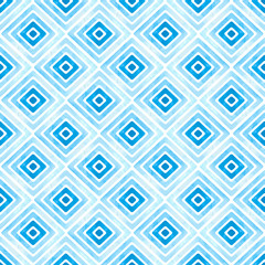 Seamless blue geometric pattern. Watercolor vector rhombus texture. Vintage ethnic striped background for textile design.