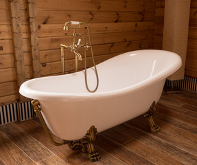 Amazing bath in vintage style in wooden room