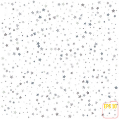 Silver glitter falling stars. Silver sparkle star on white background. Vector template for New year, Christmas, birthday, party, wedding, card, invitation, flyer, voucher, web, header. Star confetti.