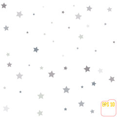Silver glitter falling stars. Silver sparkle star on white background. Vector template for New year, Christmas, birthday, party, wedding, card, invitation, flyer, voucher, web, header. Star confetti.