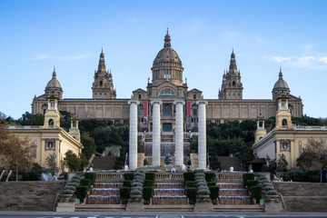 Fototapeta premium National Palace of Barcelona on mountain Montjuic