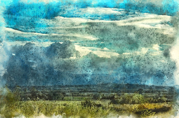 Obraz premium Landscape in Georgia, Kakheti. Painting watercolor.