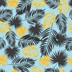 Naklejka premium Seamless palm leaf pattern. Tropical vector background.
