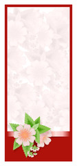 Frame template with ribbon, flowers and leaves. Floral background. Congratulations, vouchers, discount cards. Vector.