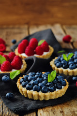 Raspberry and blueberry tartlets