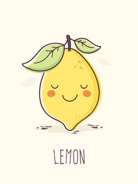 Hand Drawn Cute Lemon Character.
