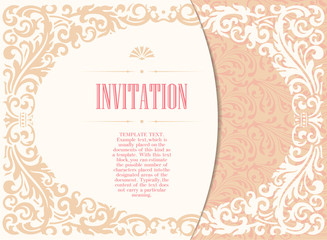 Retro Invitation or wedding card with damask background and elegant floral elements