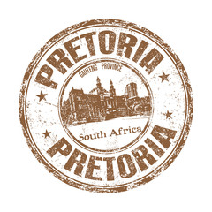 Brown grunge rubber stamp with the name of Pretoria city from South Africa.