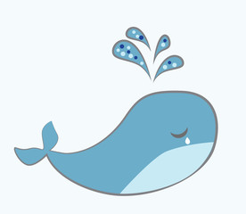 Sad blue whale crying simple illustration vector.