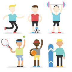 Man sport activity with a lot of variation and cartoon style