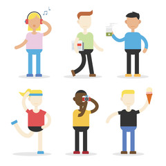 People in fun activity with a lot of variation and cartoon style