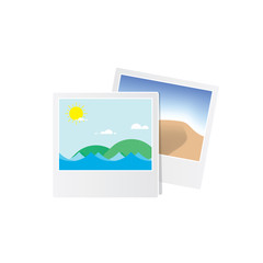 Photos of the sea and desert mountains, symbols of the past, memories, and travel.illustration vector. Travel concept.