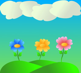 Fototapeta na wymiar Flower's background with sky and clouds