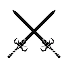 Foto op Plexiglas Medieval Crossed Swords Icon.    Vector illustration of an ancient crossed Claymores silhouette Icon. © grimgram