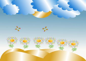 Daisies with sky and clouds