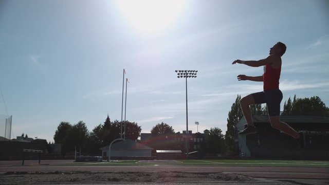 Track athlete doing long jump in super slow motion, shot on Phantom Flex 