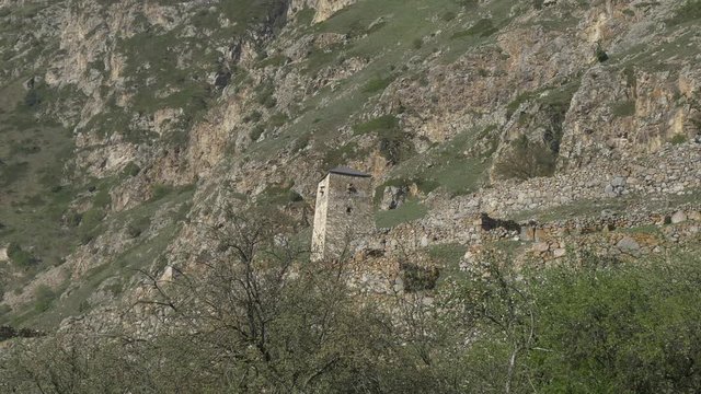 Ancient stone tower on ruins