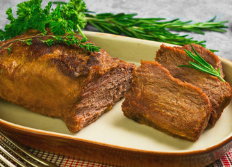Homemade roast baked meat beef.