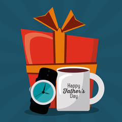 happy fathers day. greeting card. coffee cup watch gift party vector illustration