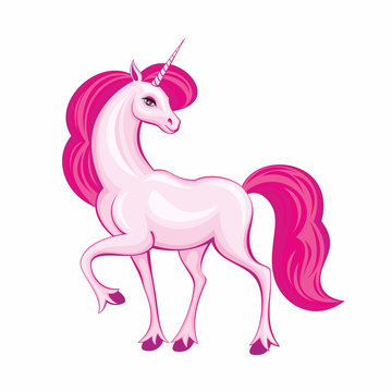 Vector image of a beautiful fantastic unicorn. Colorful illustration on a white background.