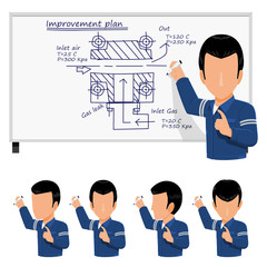 An Engineer is writing the improvement plan on the white board
