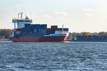 Red container ship