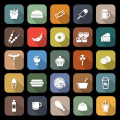 Fast food flat icons with long shadow