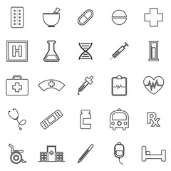 Pharmacy line icons on white background