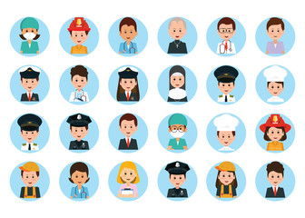 Set of vector man and woman portraits.