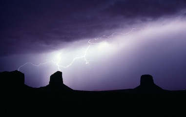 Thunderstorm Lightning Strikes Tall Buttes Monument Valley Utah