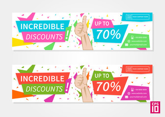 Vector colorful promotion banner Incredible Discounts. Business offer flyer template.
