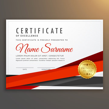 Clean Modern Certificate Of Excellence Design With Red Ribbon Strip