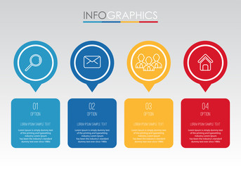 Modern Info-graphic Template for Business with four steps multi-Color design, labels design, Vector info-graphic element, Flat style vector illustration.