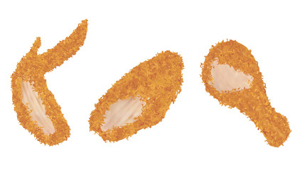 real bitten fried chicken on a white background