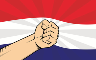 netherlands fight protest symbol with strong hand and flag as background