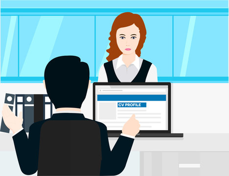Human Resources Management searching the candidate people for the job with interview method 