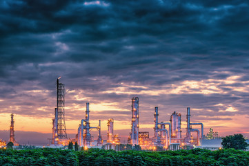 Petrochemical plant on twilight scene., Oil refinery plant.