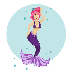 Mermaid cartoon characters design. Emotions girl. Vector illustration