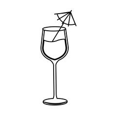 glass cup cocktail umbrella drink line image vector illustration