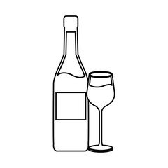 wine bottle and wineglass line icon on white background vector illustration